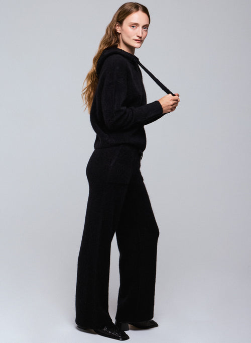 Black hooded sweater with long sleeves in alpaca / polyamide / elastane - MAJESTIC FILATURES
