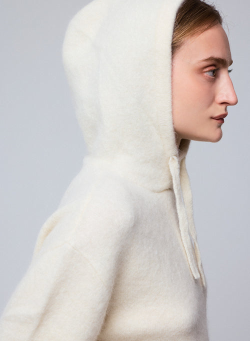 Weißer Kapuzenpullover mit langen Ärmeln aus Alpaka / Polyamid / Elasthan - MAJESTIC FILATURES
