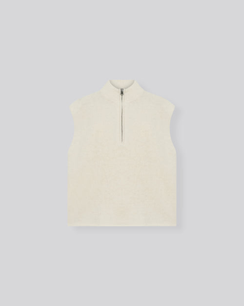 Milk Sleeveless Stand-up Collar Sweater in Alpaca / Polyamide / Elastane - MAJESTIC FILATURES