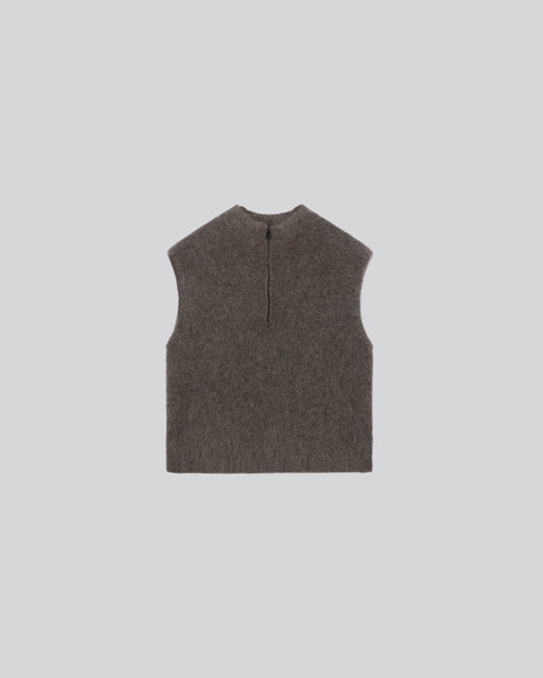 Beigefarbener Pullover mit ärmellosem Stehkragen aus Alpaka / Polyamid / Elasthan - MAJESTIC FILATURES