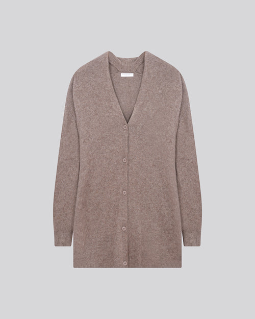 Beige cardigan with long sleeve shawl collar in wool / fox / polyamide - MAJESTIC FILATURES