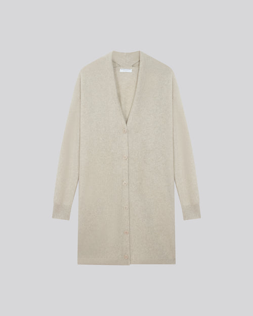 Beige Strickjacke mit langärmeligem Schalkragen aus Wolle / Fuchs / Polyamid - MAJESTIC FILATURES
