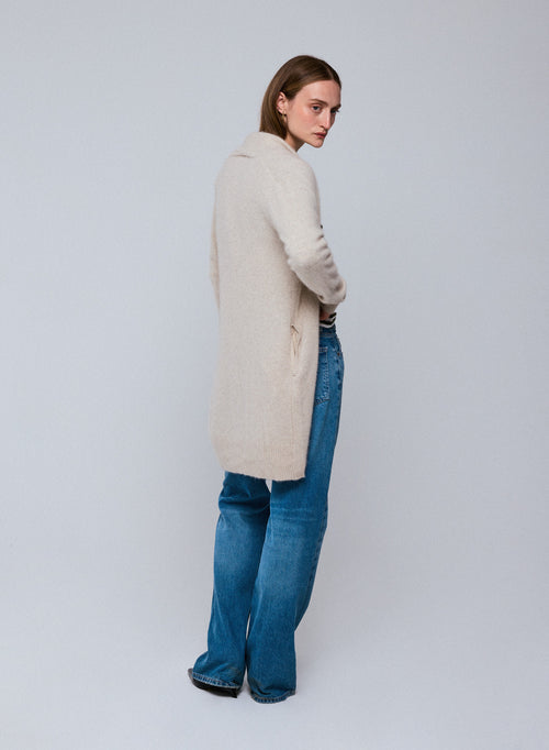 Beige Strickjacke mit langärmeligem Schalkragen aus Wolle / Fuchs / Polyamid - MAJESTIC FILATURES