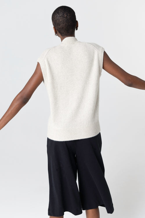 Gilet Beige Col Rond Sans Manches en Laine / Fox / Polyamide - MAJESTIC FILATURES