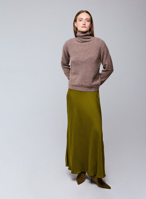 Beige Turtleneck Sweater Long Sleeves in Wool / Fox / Polyamide - MAJESTIC FILATURES