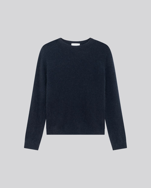 Navy blue Round neck Long Sleeves Sweater in Wool / Fox / Polyamide - MAJESTIC FILATURES