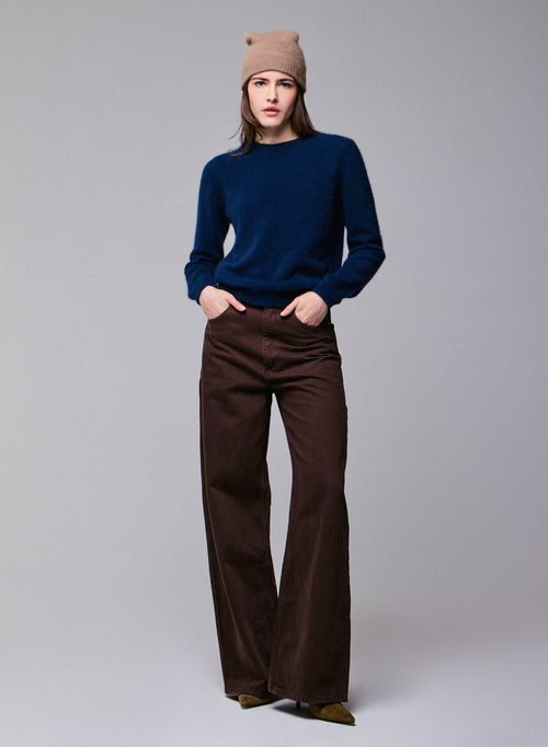 Navy blue Round neck Long Sleeves Sweater in Wool / Fox / Polyamide - MAJESTIC FILATURES