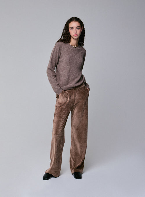 Jersey beige de cuello redondo y manga larga de lana / Fox / Poliamida - MAJESTIC FILATURES