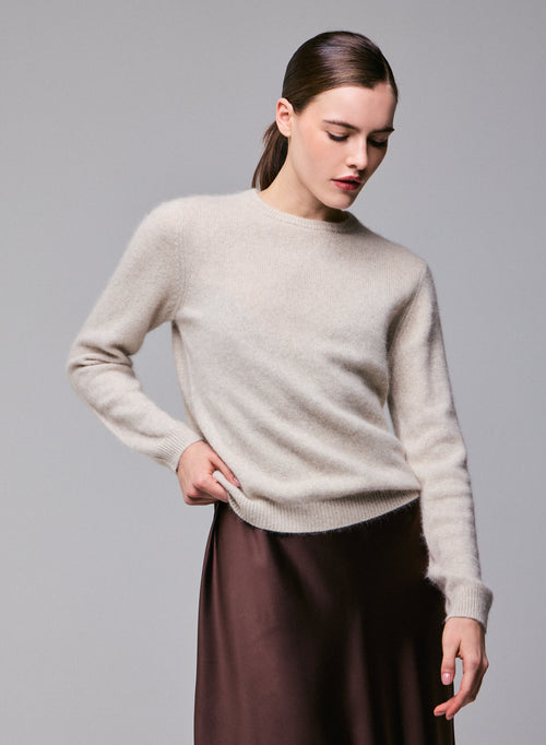 Milk Round neck Long Sleeves Sweater in Wool / Fox / Polyamide - MAJESTIC FILATURES