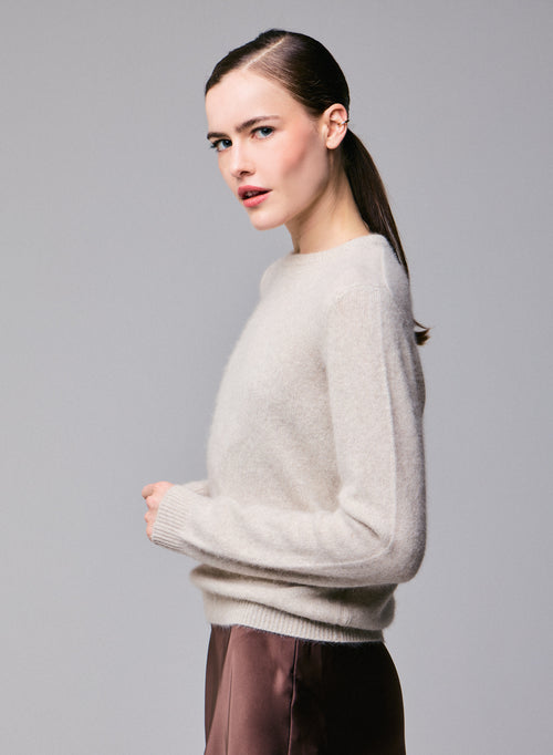 Milk Round neck Long Sleeves Sweater in Wool / Fox / Polyamide - MAJESTIC FILATURES