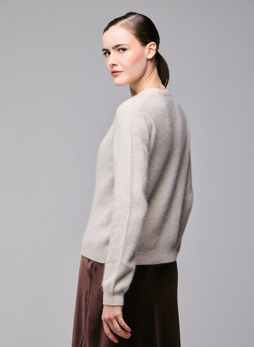 Milk Round neck Long Sleeves Sweater in Wool / Fox / Polyamide - MAJESTIC FILATURES