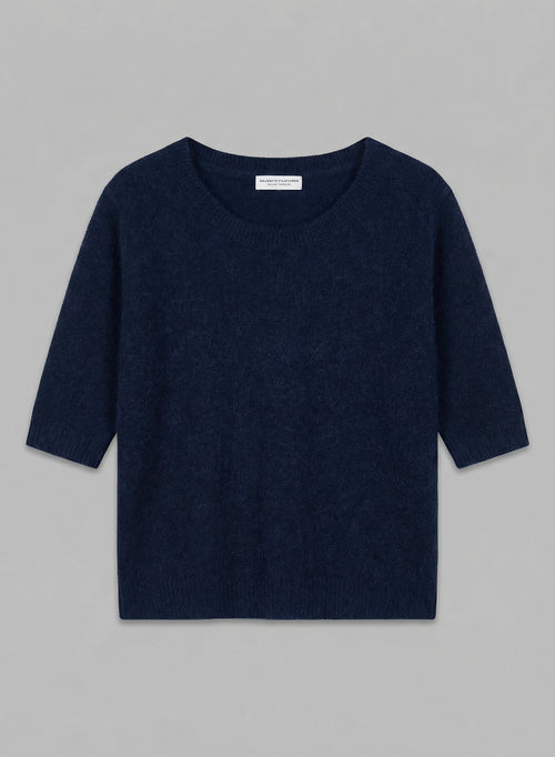 Pull Marine Col Rond Manches Coudes en Laine / Fox / Polyamide - MAJESTIC FILATURES
