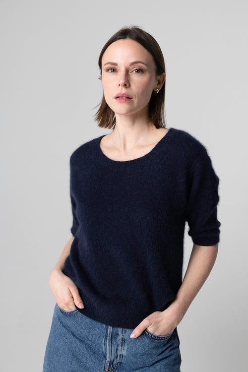 Pull Marine Col Rond Manches Coudes en Laine / Fox / Polyamide - MAJESTIC FILATURES