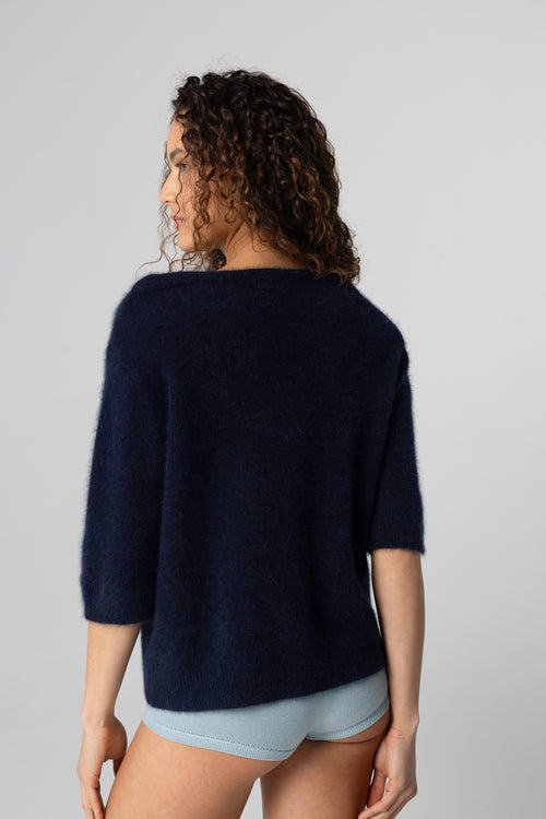 Pull Marine Col Bateau Manches Coudes en Laine / Fox / Polyamide - MAJESTIC FILATURES