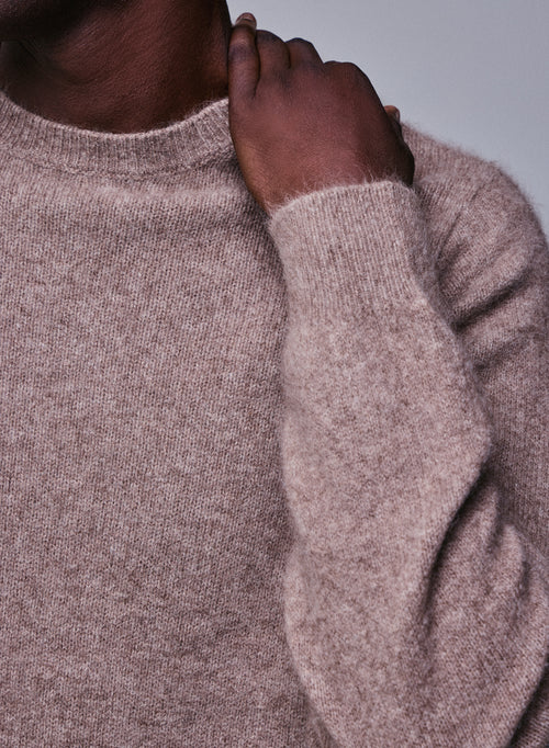 Beigefarbener Pullover mit Rundhalsausschnitt und langen Ärmeln aus Wolle / Fuchs / Polyamid - MAJESTIC FILATURES