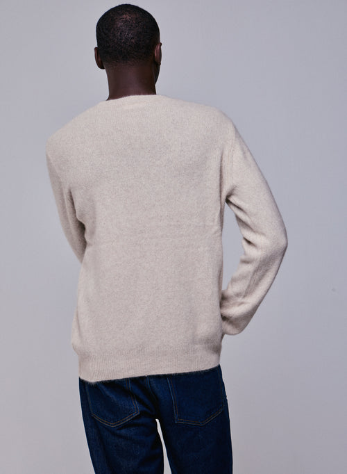 Beigefarbener Pullover mit Rundhalsausschnitt und langen Ärmeln aus Wolle / Fuchs / Polyamid - MAJESTIC FILATURES