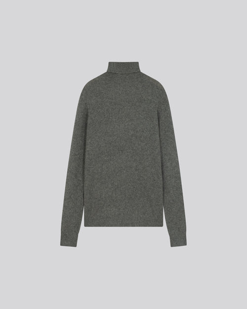 Grauer langärmeliger Rollkragenpullover aus Wolle / Fuchs / Polyamid - MAJESTIC FILATURES
