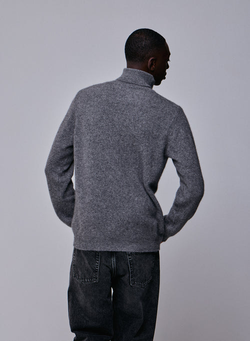Grauer langärmeliger Rollkragenpullover aus Wolle / Fuchs / Polyamid - MAJESTIC FILATURES