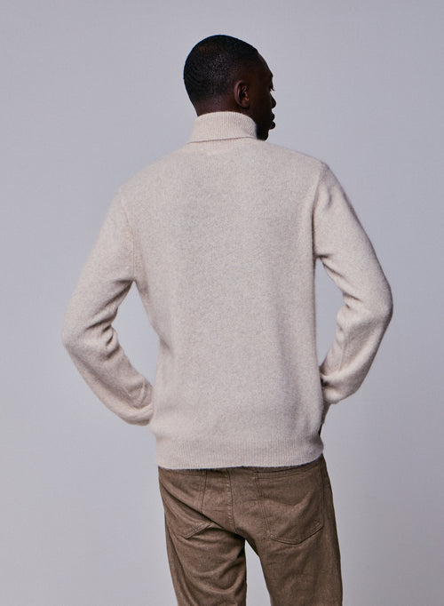 Suéter de cuello alto beige de manga larga en lana / zorro / poliamida - MAJESTIC FILATURES