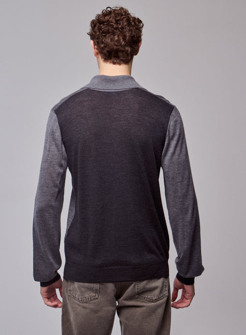 Grey Polo Shirt Long Sleeve Merino Wool Polo Shirt - MAJESTIC FILATURES
