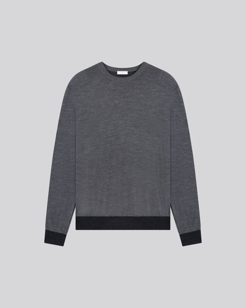 Grey Round Neck Long Sleeve Merino Wool Sweater - MAJESTIC FILATURES