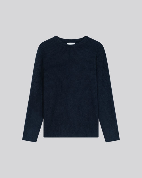 Navy long sleeve round neck sweater in wool / Fox / Polyamide - MAJESTIC FILATURES