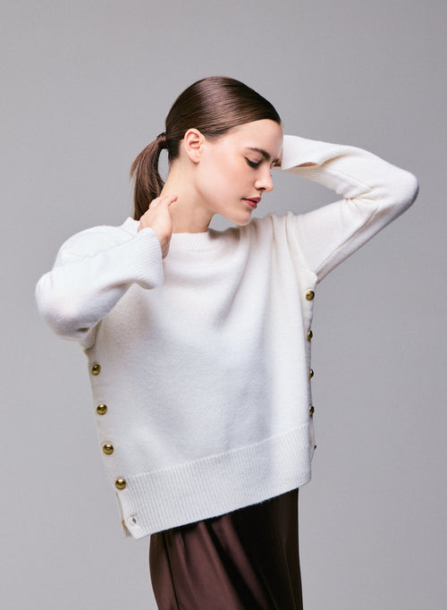 Weißer Rundhalspullover mit langen Ärmeln aus Wolle / Kaschmir - MAJESTIC FILATURES
