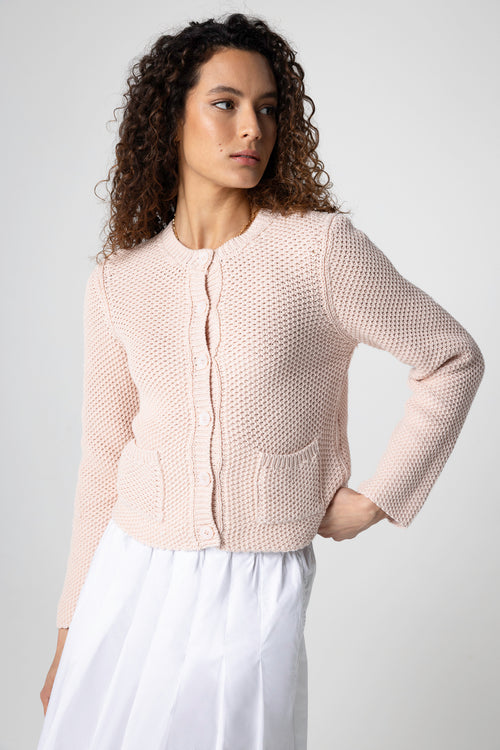 Gilet Rose Col Rond Manches Longues en Coton - MAJESTIC FILATURES