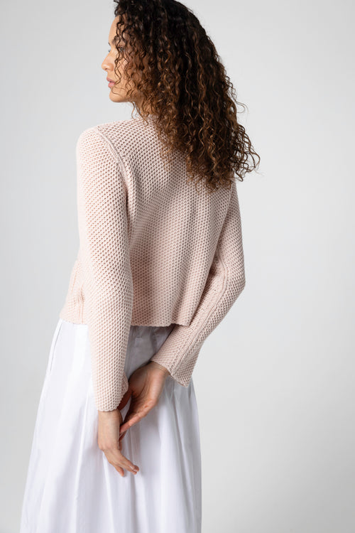 Gilet Rose Col Rond Manches Longues en Coton - MAJESTIC FILATURES