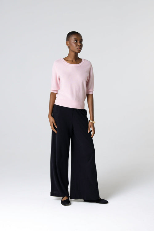 Pullover mit Rundhalsausschnitt und Ellbogenärmeln aus extrafeiner Merinowolle in Blossom - MAJESTIC FILATURES