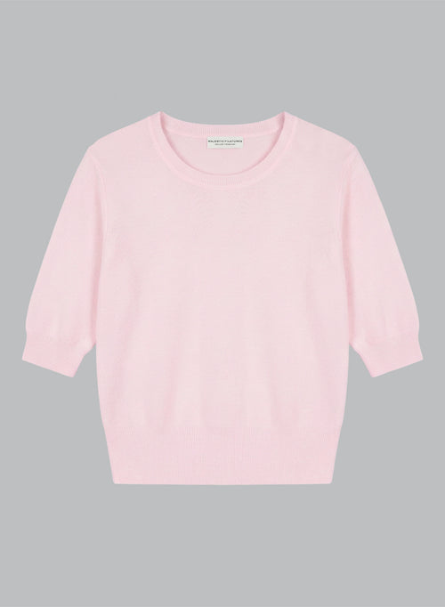 Pullover mit Rundhalsausschnitt und Ellbogenärmeln aus extrafeiner Merinowolle in Blossom - MAJESTIC FILATURES