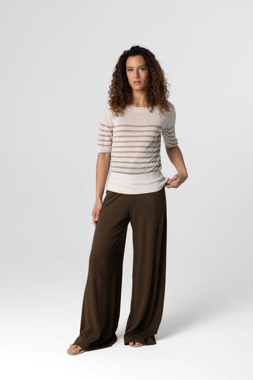 Striped desert sweater with round neck and elbow sleeves in linen - MAJESTIC FILATURES