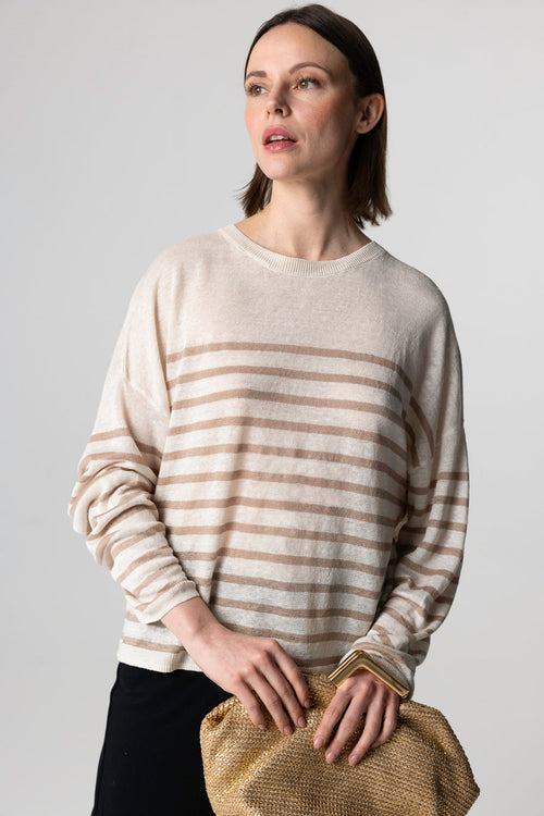 Striped desert sweater with long sleeves in linen - MAJESTIC FILATURES