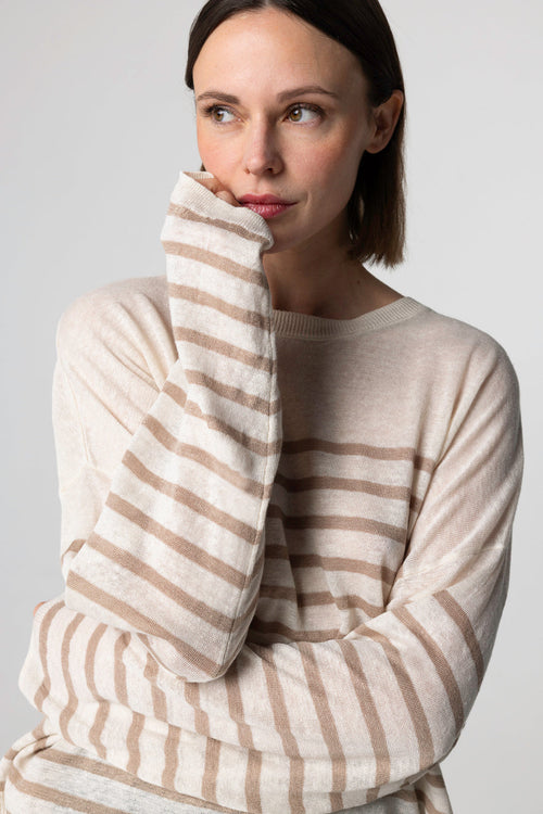 Striped desert sweater with long sleeves in linen - MAJESTIC FILATURES
