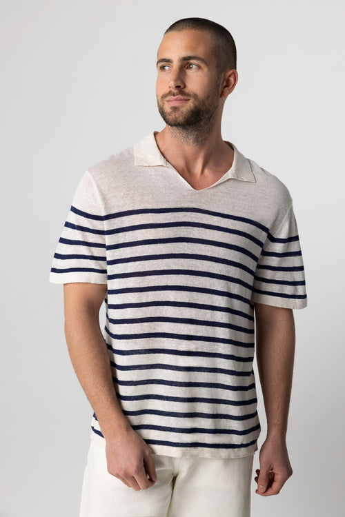 Polo Blue Moon mit Streifen und kurze Ärmel aus Leinen - MAJESTIC FILATURES