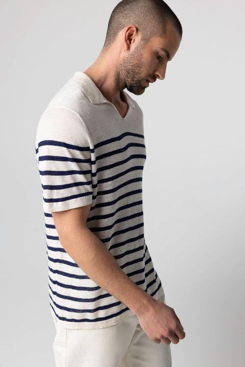 Polo Blue Moon mit Streifen und kurze Ärmel aus Leinen - MAJESTIC FILATURES