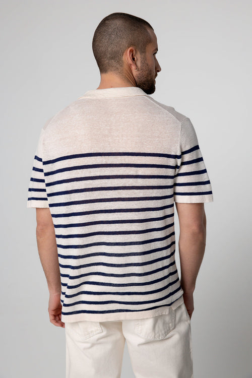 Polo Blue Moon mit Streifen und kurze Ärmel aus Leinen - MAJESTIC FILATURES