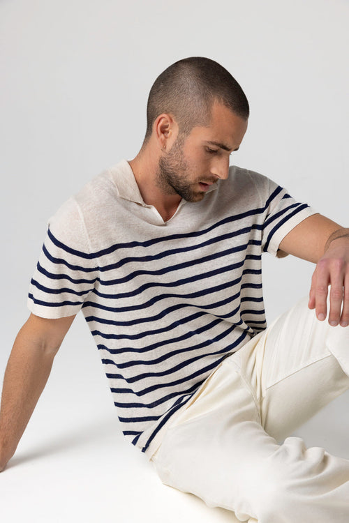 Polo Blue Moon mit Streifen und kurze Ärmel aus Leinen - MAJESTIC FILATURES