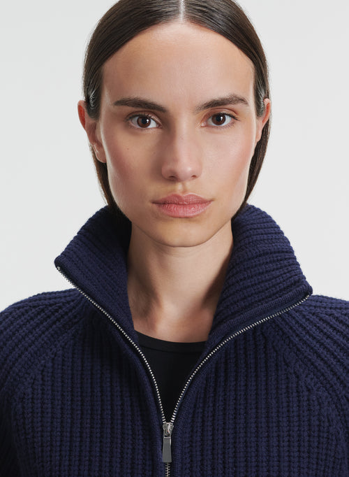 Cardigan in leather and merino wool - MAJESTIC FILATURES