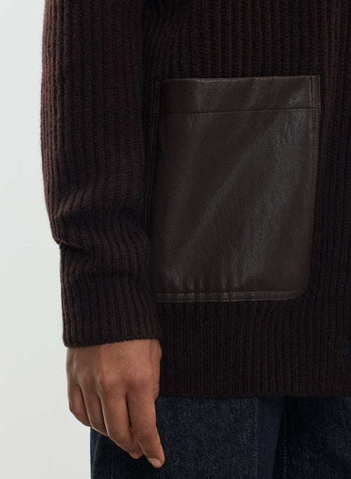 Cardigan en cuir et laine mérinos - MAJESTIC FILATURES