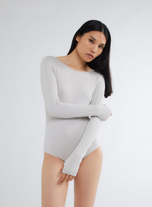 Grey bodysuit with long sleeves in Viscose and Elastane - MAJESTIC FILATURES