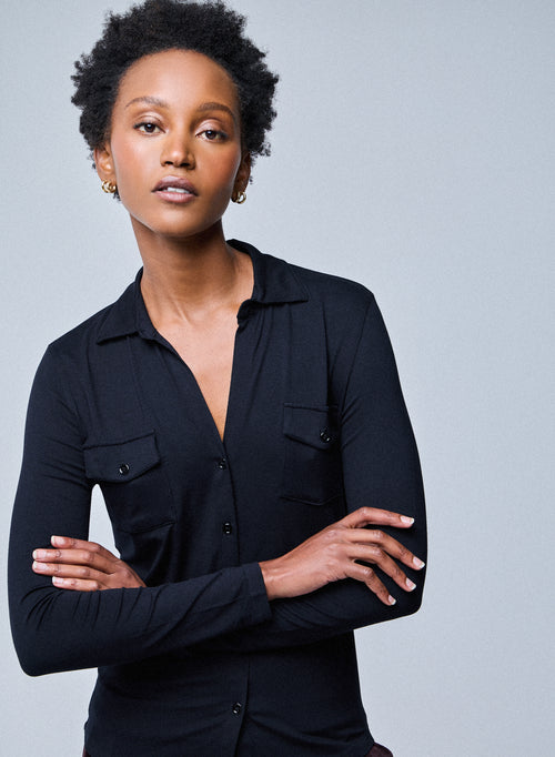 Black Anna Viscose Shirt - MAJESTIC FILATURES