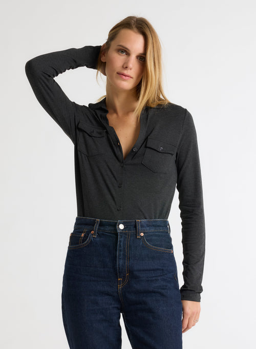 Chemise Anthracite Chiné Manches Longues en Viscose et Élasthanne - MAJESTIC FILATURES
