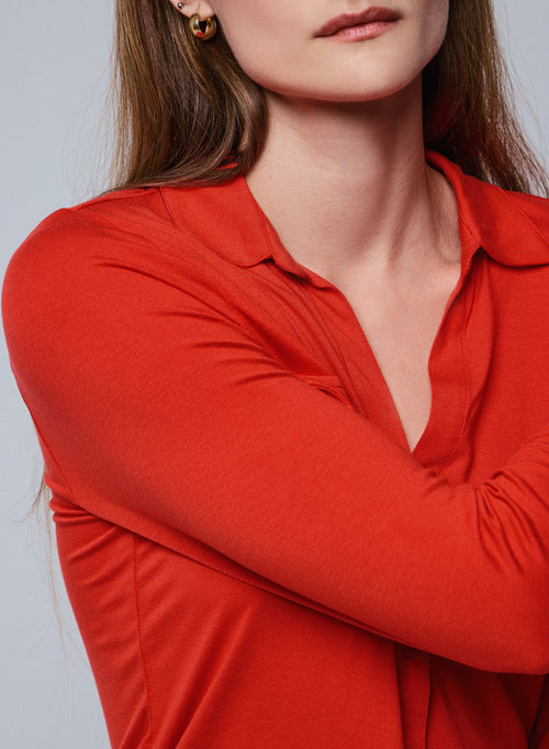 Orange Shirt Long Sleeve Viscose / Elastane Shirt - MAJESTIC FILATURES