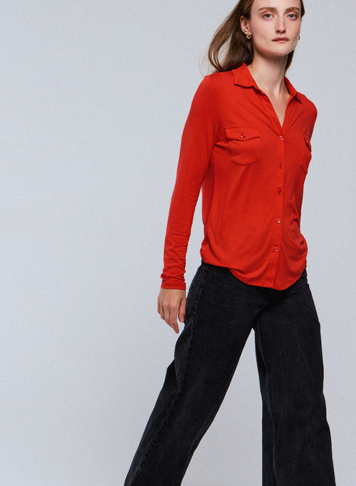 Orange Shirt Long Sleeve Viscose / Elastane Shirt - MAJESTIC FILATURES