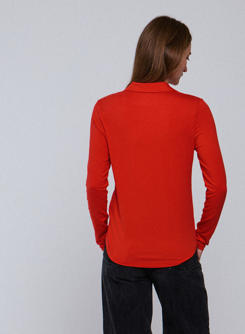 Orange Shirt Long Sleeve Viscose / Elastane Shirt - MAJESTIC FILATURES