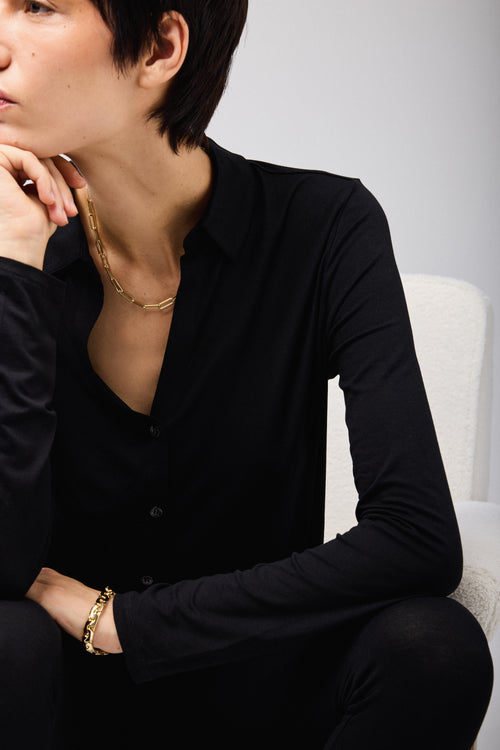 Black Long Sleeve Shirt in Viscose and Elastane - MAJESTIC FILATURES