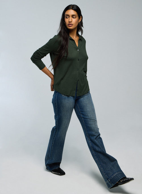 Green Shirt Long Sleeve Viscose / Elastane Shirt - MAJESTIC FILATURES