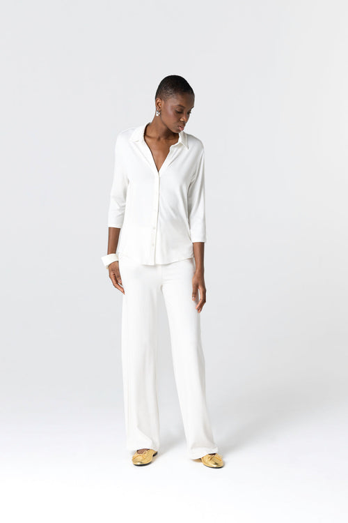 Hemd mit Dreiviertelärmeln aus Viskose/Elasthan in Creme - MAJESTIC FILATURES