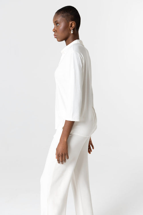 Hemd mit Dreiviertelärmeln aus Viskose/Elasthan in Creme - MAJESTIC FILATURES